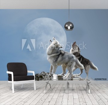 Bild på A pair of wolves singing their melancholy song for the moon